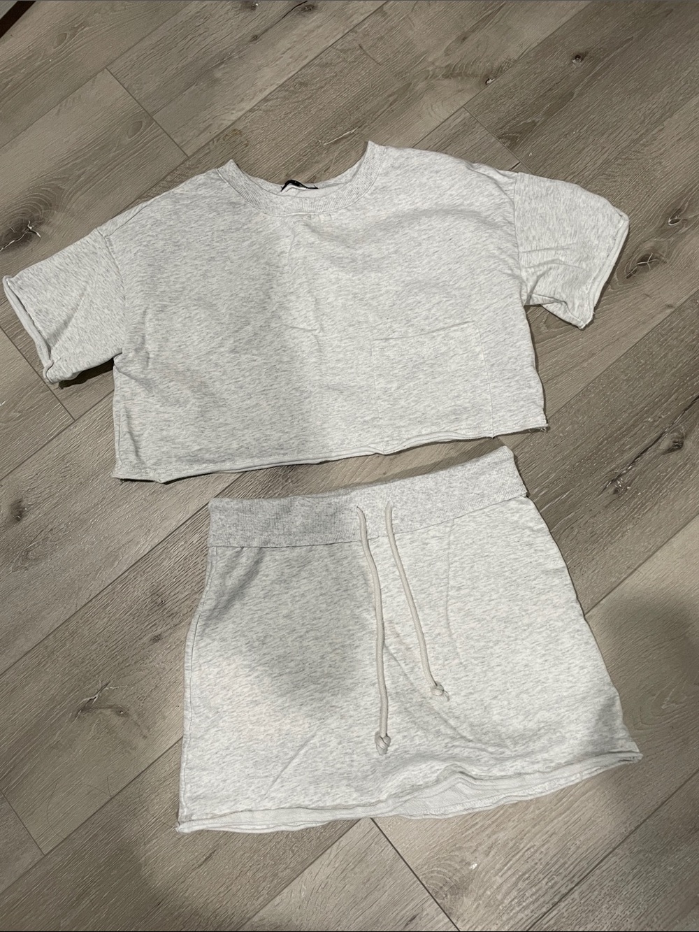 Papermoon Light Gray Cropped Tee and Drawstring Skort Set